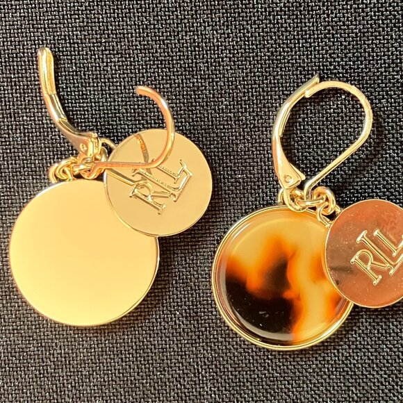 Lauren by Ralph Lauren Tortoise Round with Logo Charm Drop Earrings - Picture 4 of 5